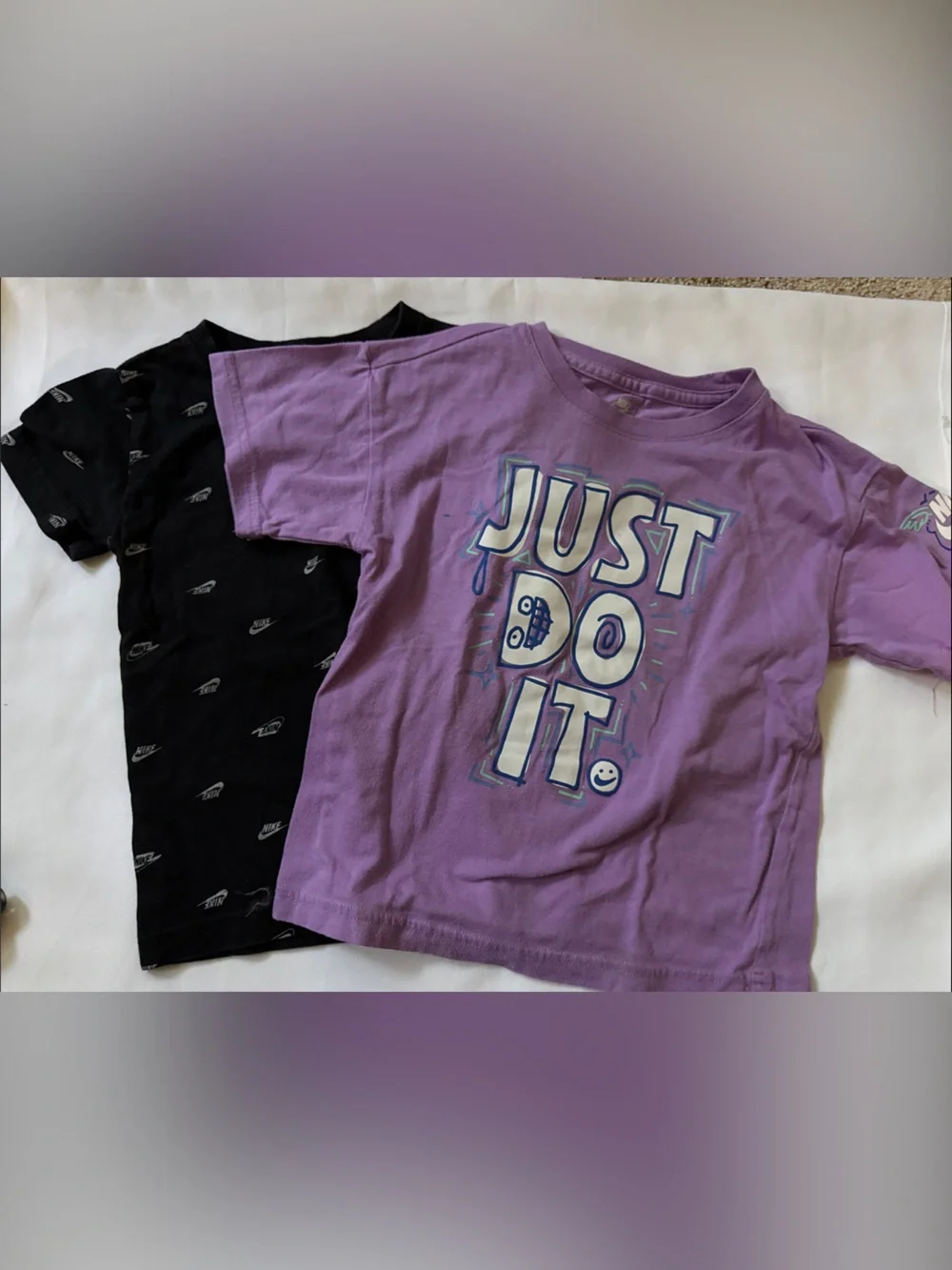 Nike Kids Purple 'Just Do It' Graphic & Black Logo Tops